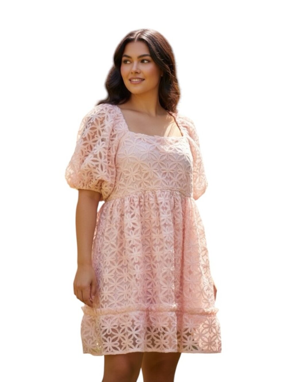 One Loved Babe Womens Pink Puff Sleeve Dress 4XL Plus Size Smocked Square Neck